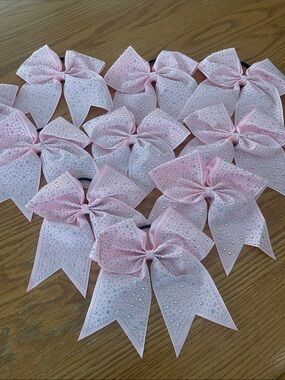 NEW Pink Rhinestone Cheer Hair Bows Set of 10 🌼